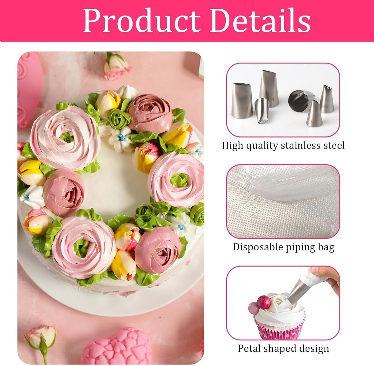 Spuitzakken Set met Tips - 6 stuks roestvrij staal - Voor het decoreren van cupcakes - ShopVlot