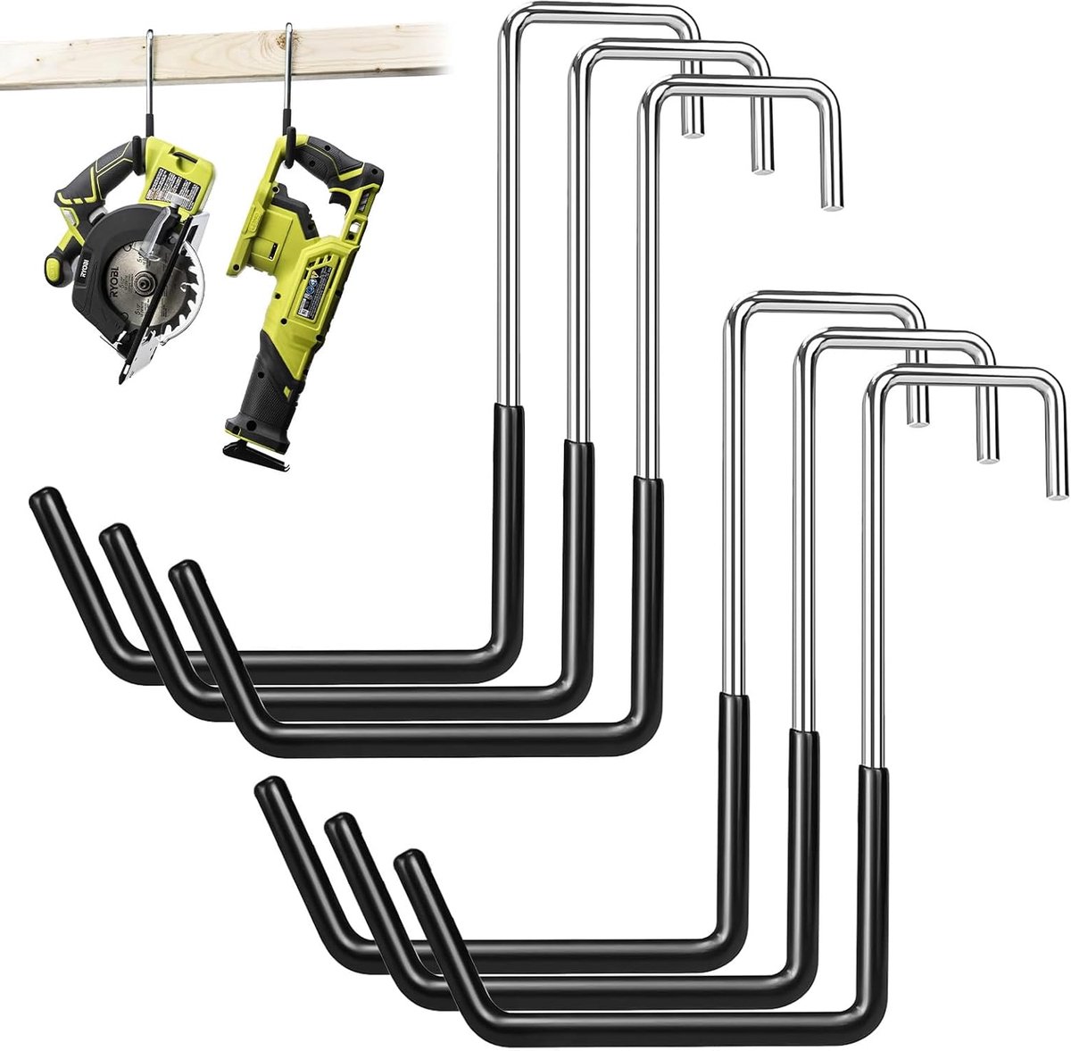 Garagehaken 6 Pack - Heavy Duty - Zonder boren - Ideaal voor ladders en fietsen - ShopVlot