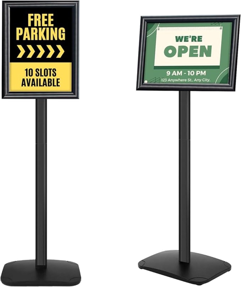 PromoHome 1 stuk - A4 Display Stand Heavy Duty Sign Stand met stabiele basis, vloerstandaard voor menu/kennisgeving/display, buiten welkomstbordhouder, zwart
