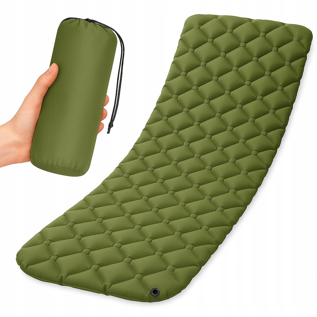 Merkloze Trekkingslaapmat - Opblaasbaar, 190x57x5cm, Groen