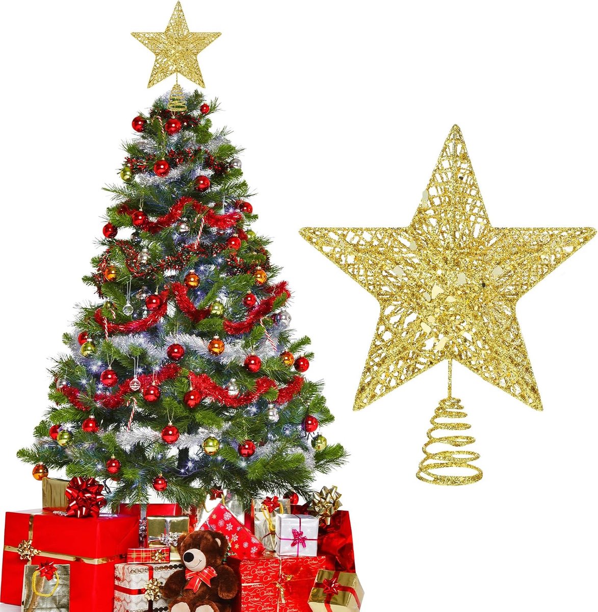 Kerstboomster 3D Ster Topper - Goud 20x25 cm - Makkelijk te installeren - Geeft glans aan uw kerstboom - ShopVlot