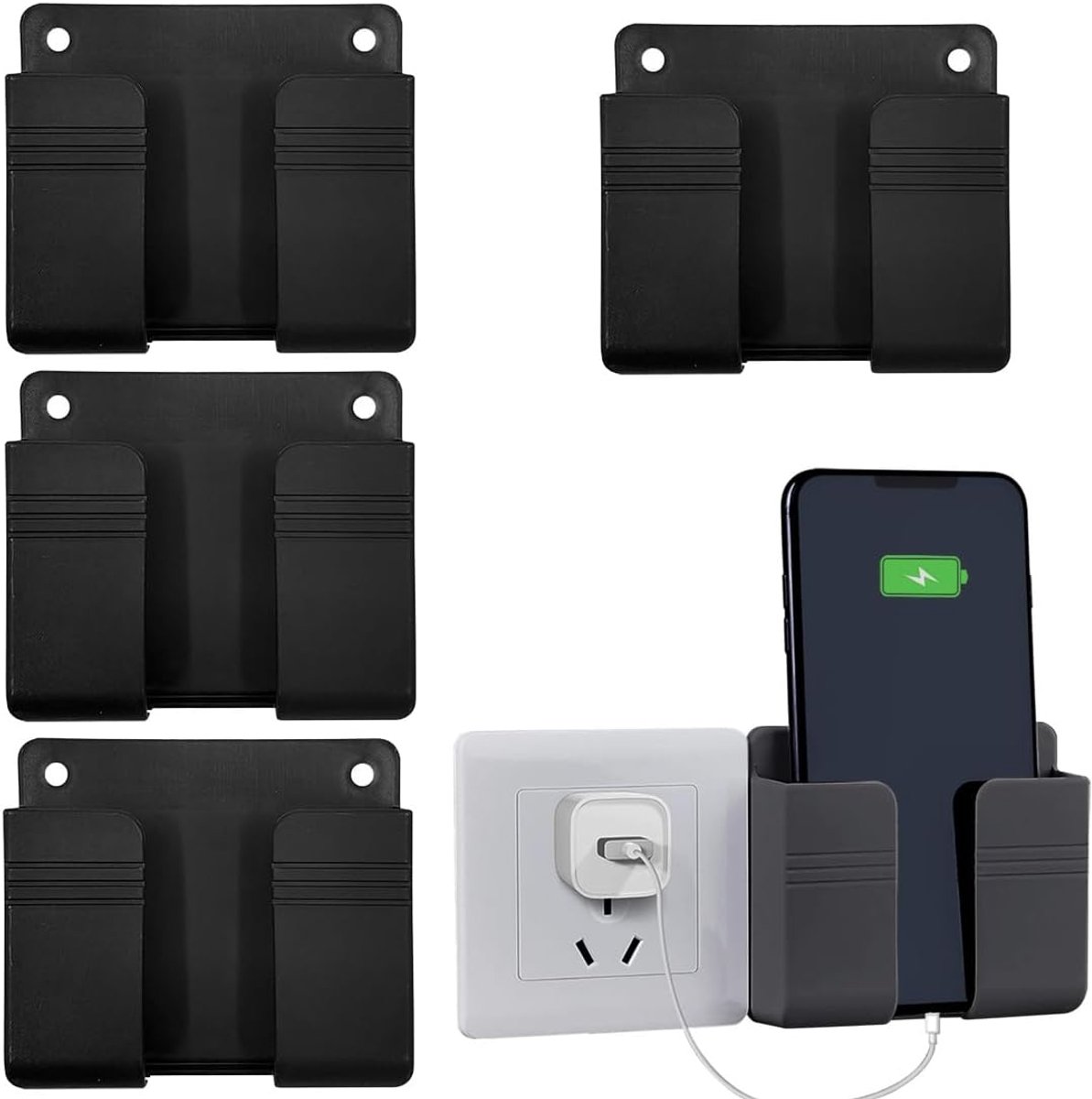 Mobiele wandhouder - 4 stuks - Zwart - Voor comfortabel gebruik naast bed of in de douche - ShopVlot