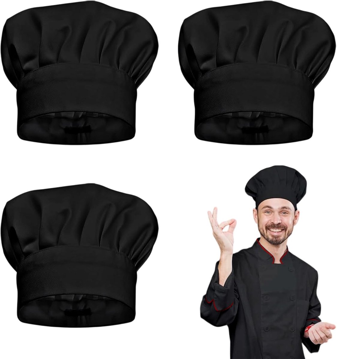 Koksbaret 3Stuks - Unisex Chef Hoed - Wegwerp Koksbaret - Verstelbare Keukenhoed voor Horeca - ShopVlot