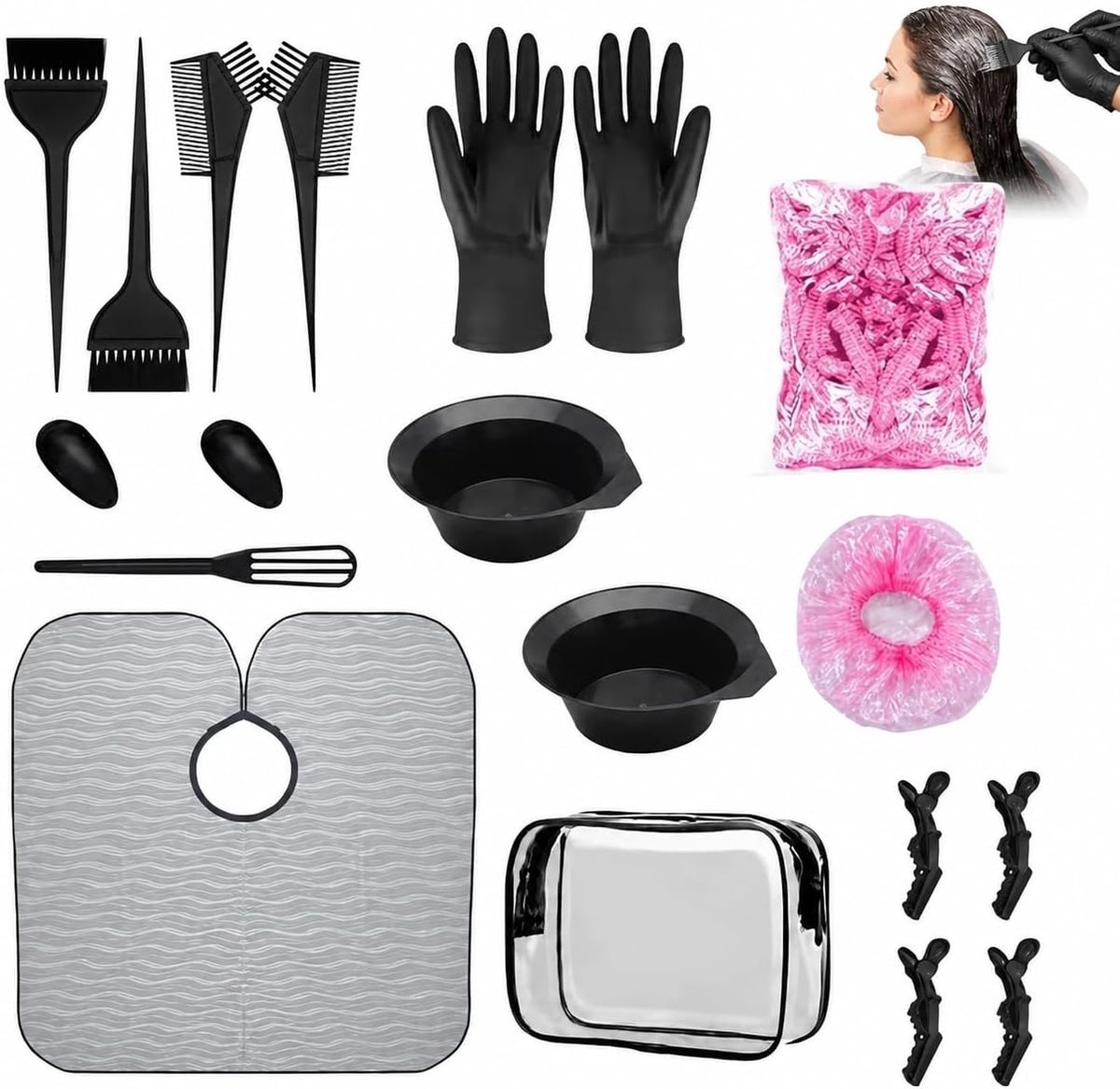 Haarverfset 17-delig - Professionele accessoires - Beschermende cape - Voor thuiskapper resultaten - ShopVlot