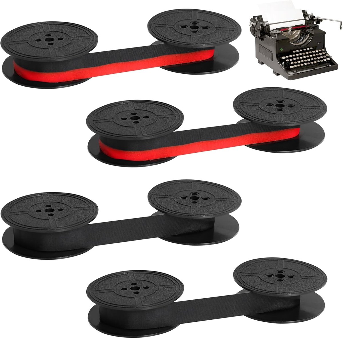 Typemachine tape set van 4 - zwart, zwart-rood - dubbelspoelen - voor heldere afdrukken - ShopVlot