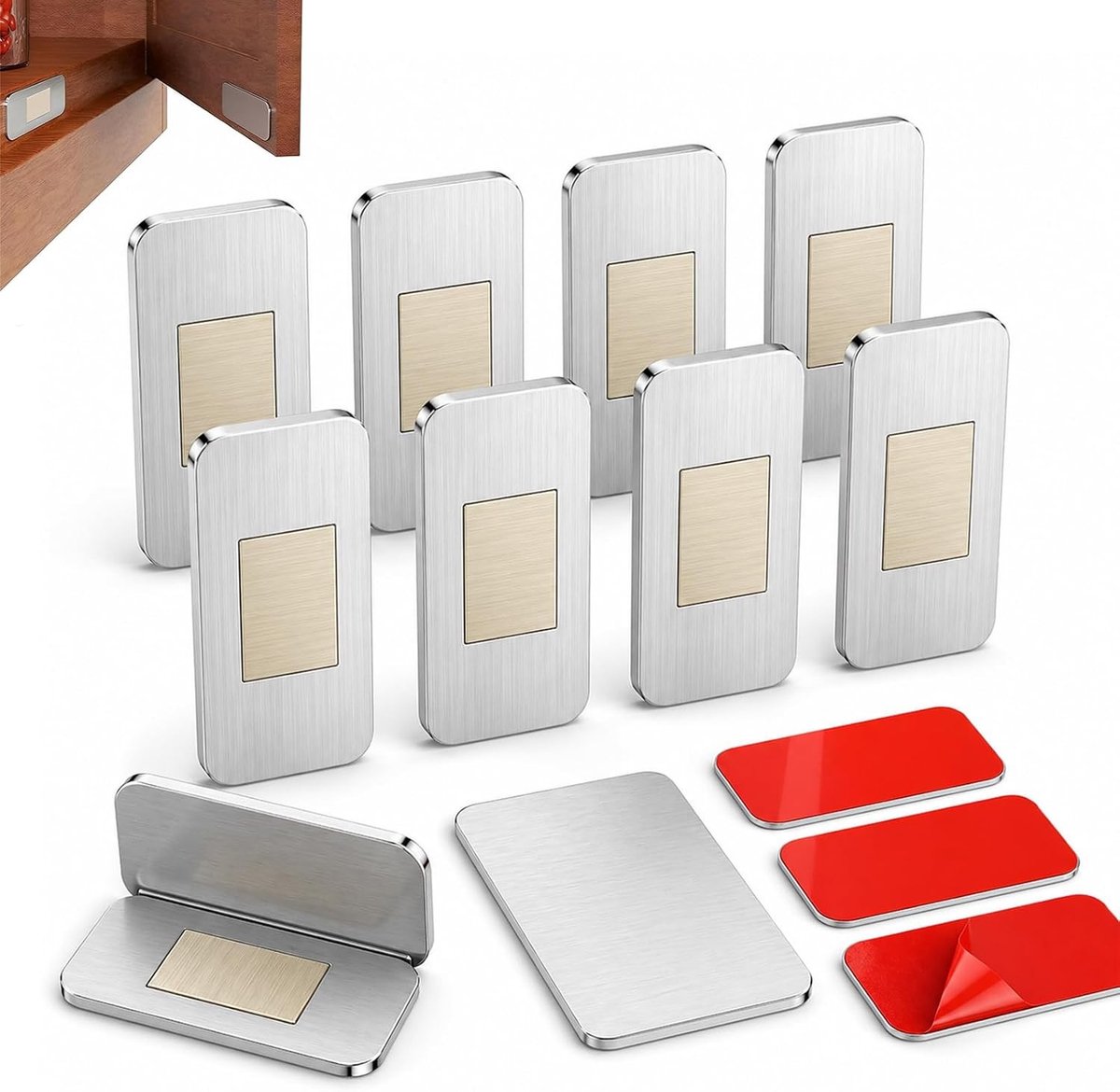 Magneetsluiters voor kastdeuren, 8 stuks, ultradunne meubelmagneet met transparante lijm, ideaal voor kledingkasten en meubels, roestvrij staal, sterke grip