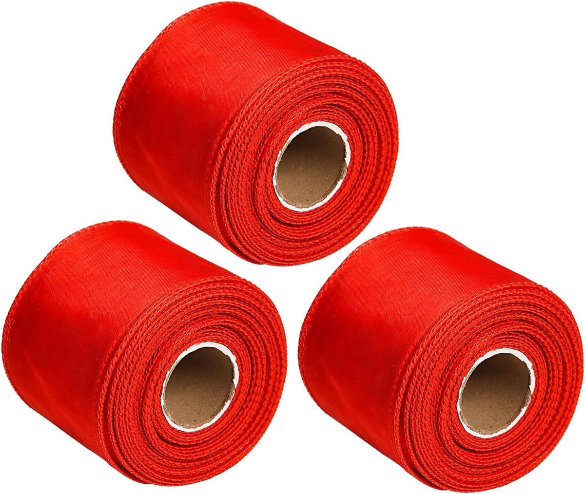 3 Rolls Christmas Red Ribbon with Wired Edge DIY Chiffon Ribbon for Christmas Thanksgiving Holiday Party DIY Decorations