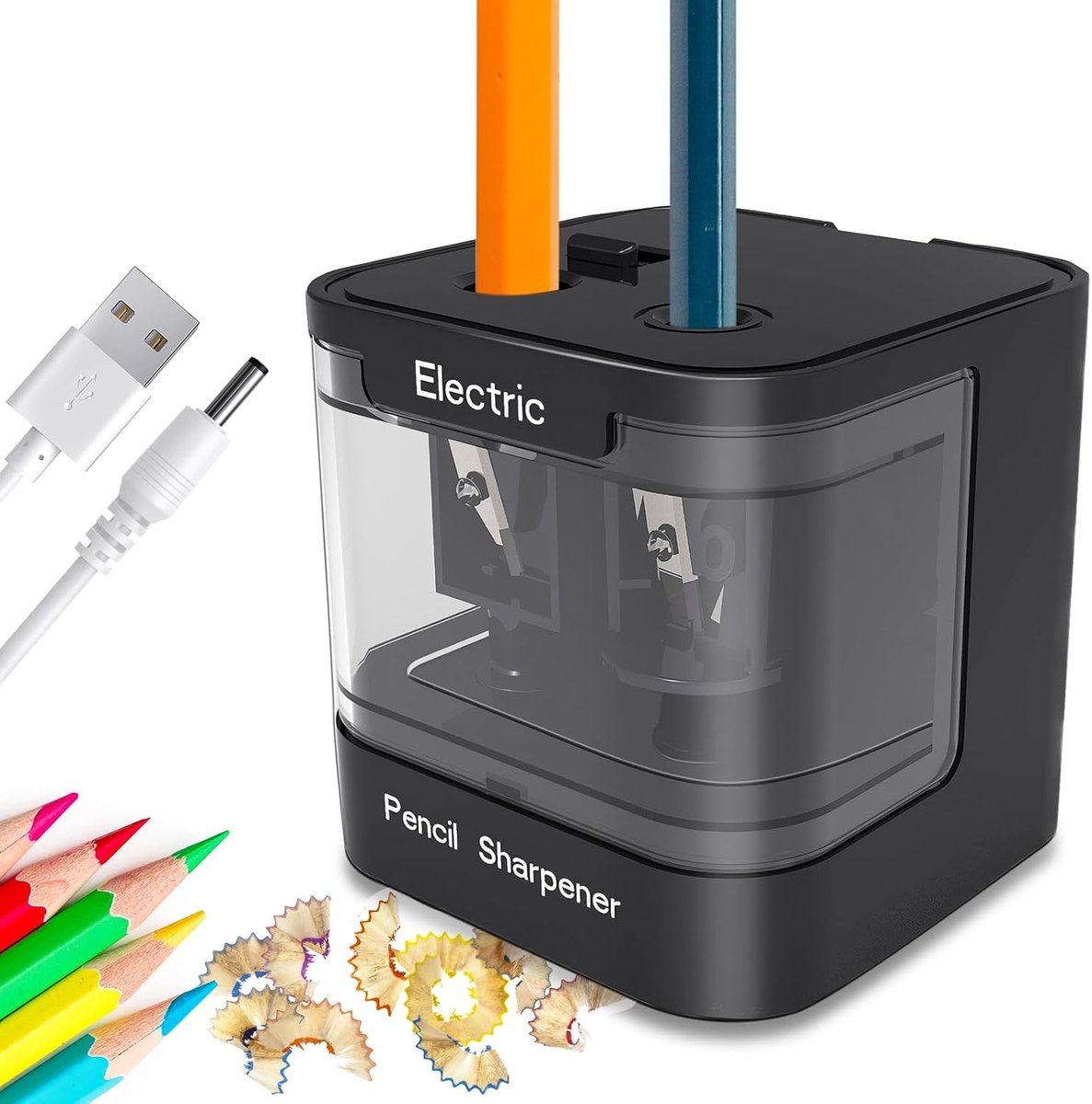 Draagbare Elektrische Potloodslijper met Dubbele Opening, USB Oplaadbaar, Veiligheidsdeksel en Antislip Basis voor Kinderen en Volwassenen