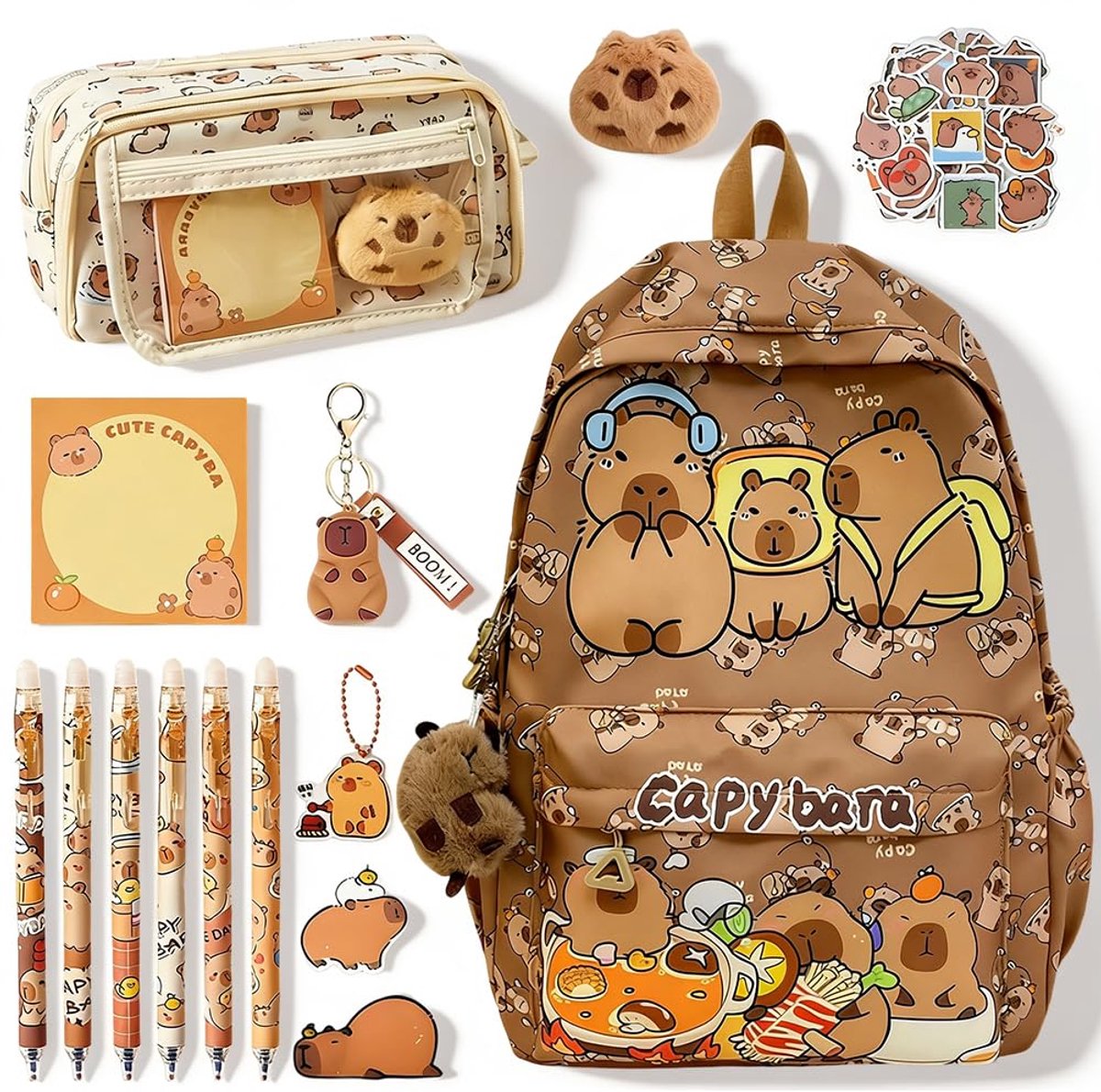Kinder rugzak capybara met pennenetui - cartoon design - schattige sleutelhanger - ideaal voor school - ShopVlot