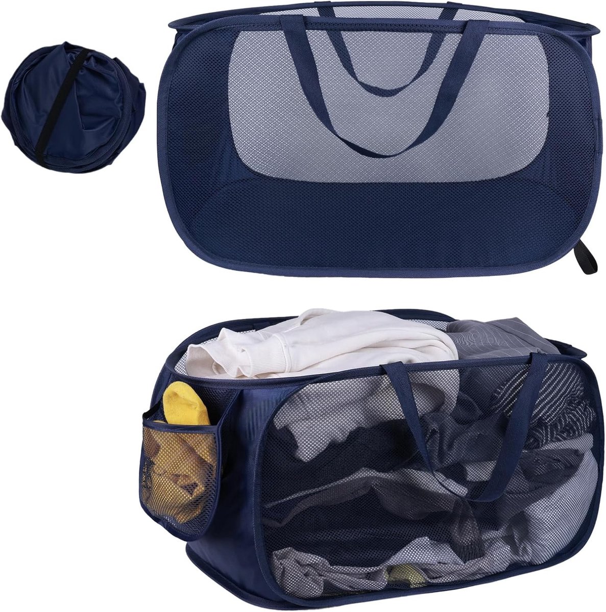 Pop-up Wasmand - Grijs - 36 x 36 x 58 cm - Inklapbare Opbergmand van Mesh - Voor Kinderkamer en Reizen