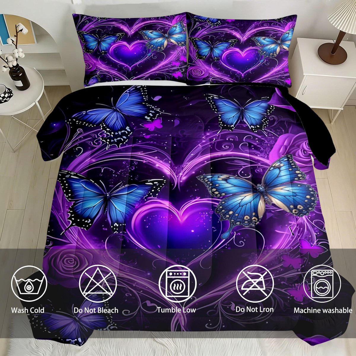Dekbed 140 x 200 cm - zachte 3D-print vlinders - ademend en wasbaar - ideaal voor elk seizoen - ShopVlot