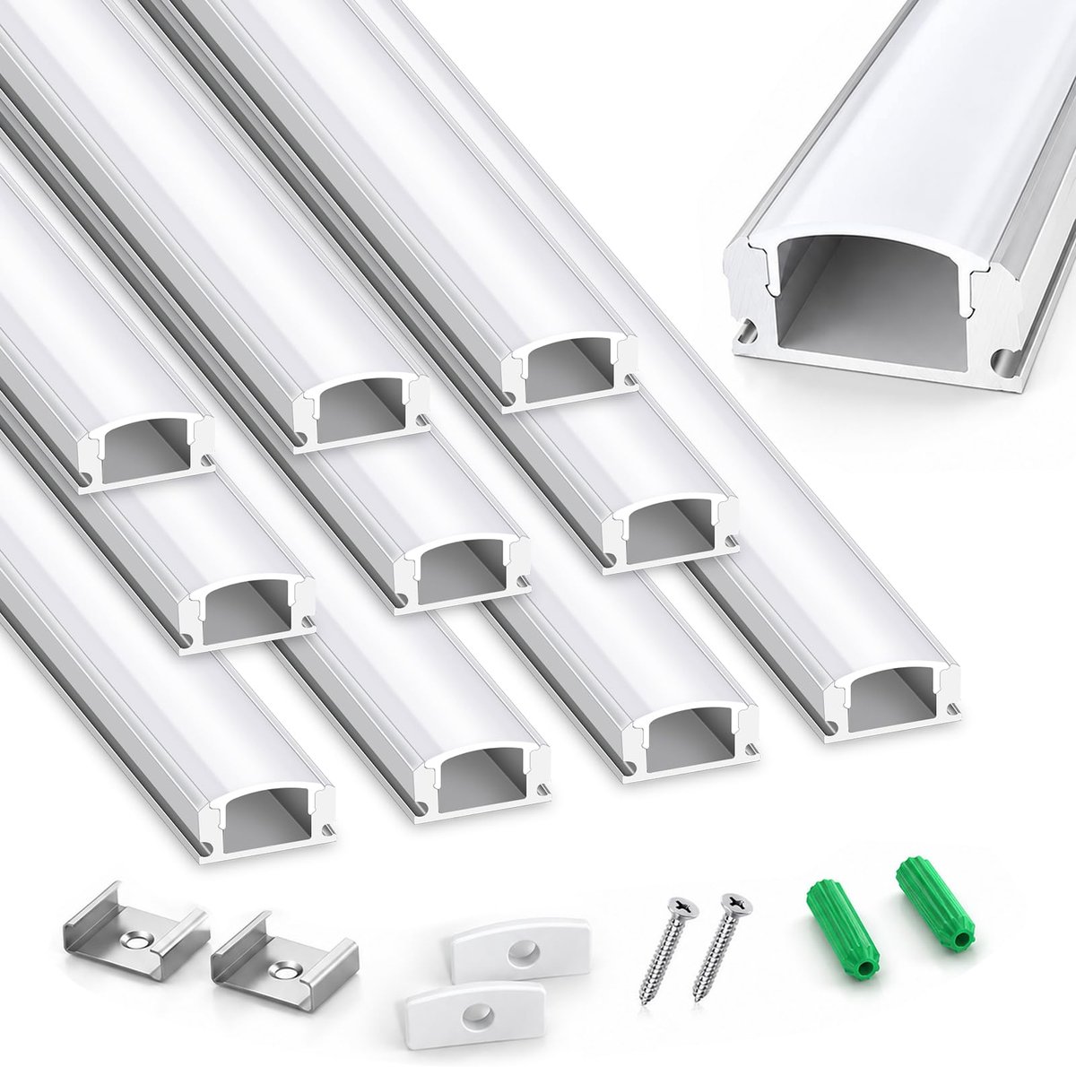 DEKIEVALE LED profiel 10-pack 1m/3.3ft zilver U-vorm aluminium LED kanaal met melkachtige diffuser, eindkapjes en - ShopVlot