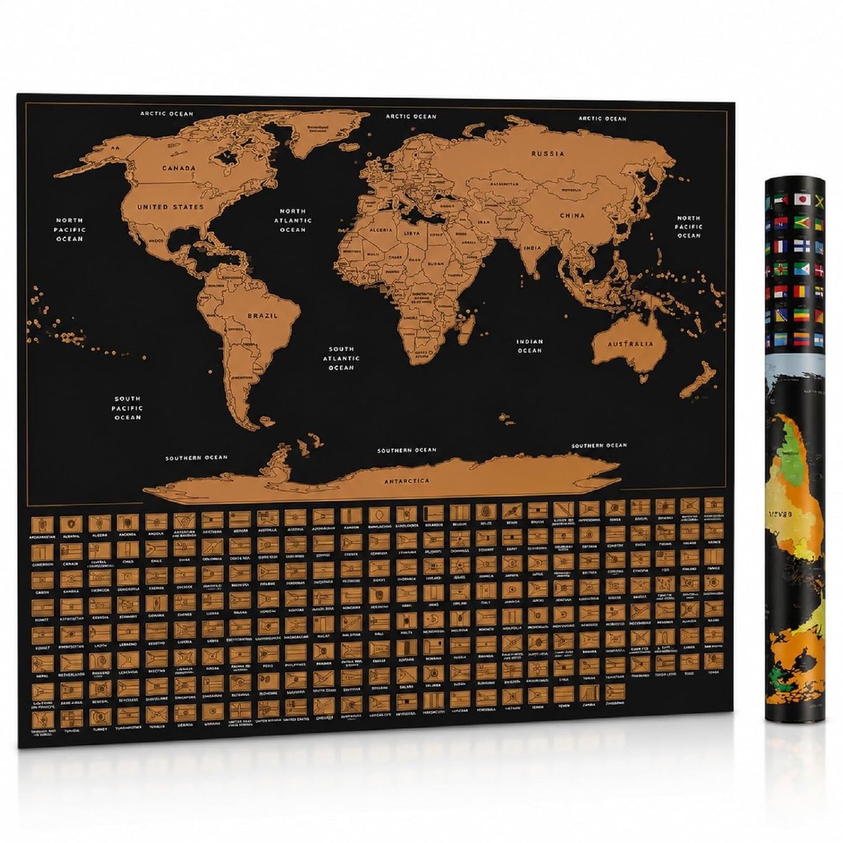 Mondo Scratch Off Map, Kleine Wereldkaart om te Krassen, Perfect Cadeau voor Reizigers, 42.5 x 30 cm, Unieke Reiservaring en Decoratie
