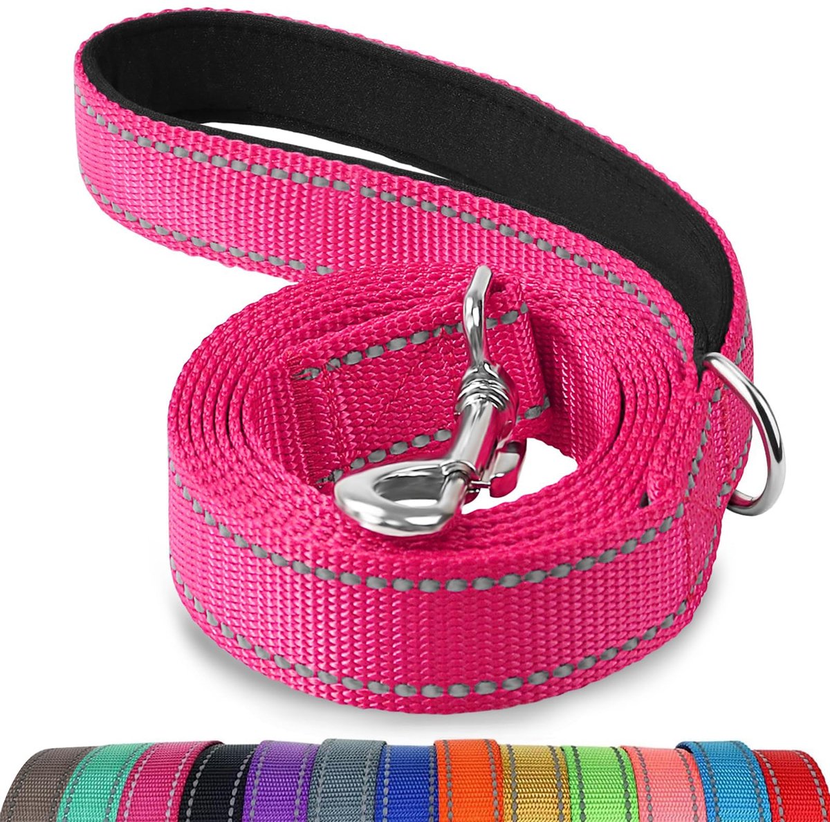Hondenriem dubbelzijdig reflecterend 180 cm - stevig nylon - gevoerd handvat - ideaal voor wandelen met honden - ShopVlot