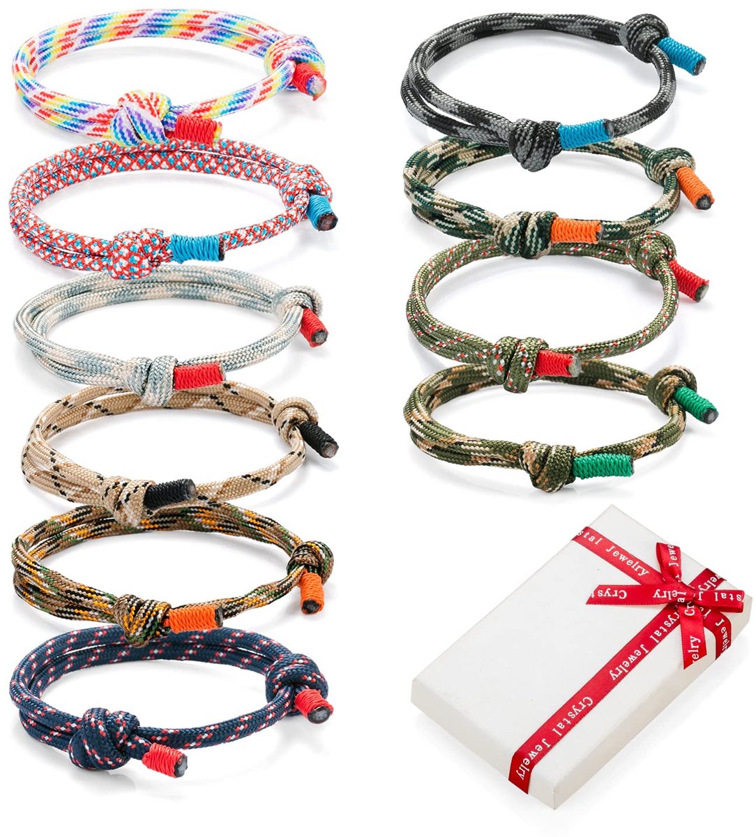gevlochten armbandenset 10 stuks - camouflage touw koord - unisex - trendy accessoire voor avontuurlijke outfits - ShopVlot