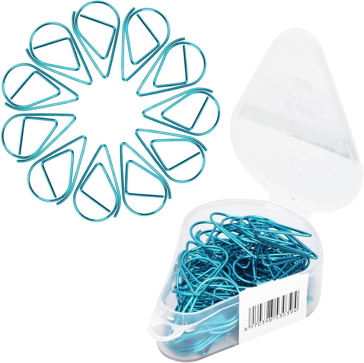 Kleine metalen paperclips in watervalvorm - 50 stuks voor kantoor, documenten en foto's (25 x 16 mm, blauw)