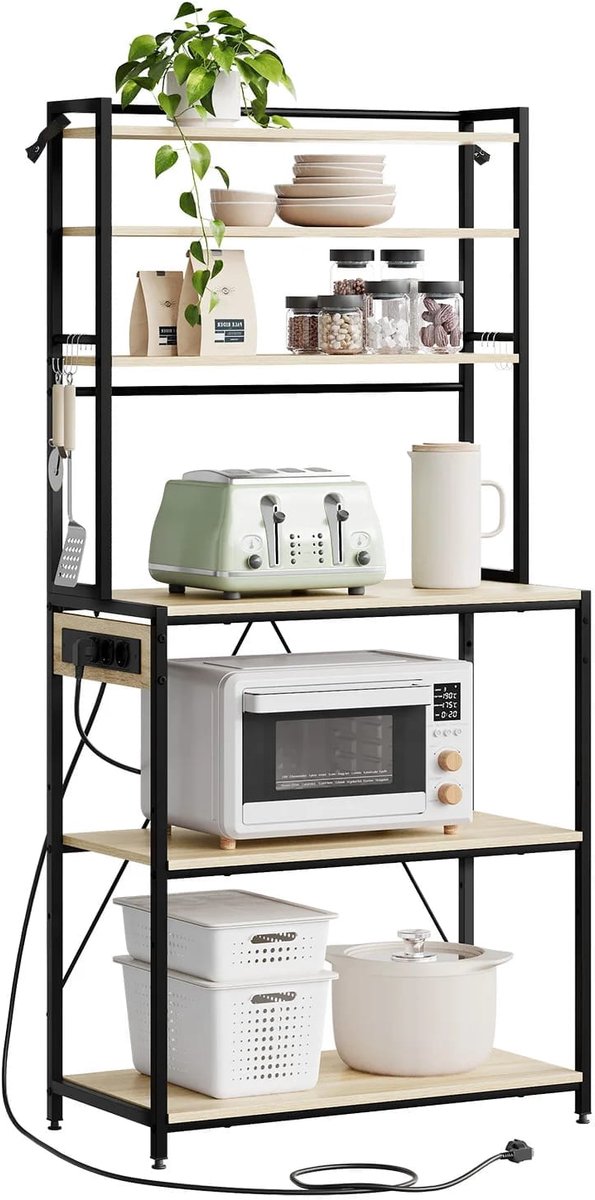 Keukenrek Opbergoplossing Light oak maat L size met 6 Niveaus, Grote Capaciteit, Robuust