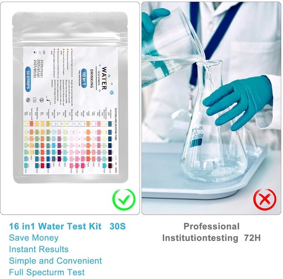 50 x 16 in 1 Teststrips voor Drinkwater, Waterhardheid, PH, Lood, IJzer en Koper meten, Ideaal voor Kraanwater en Aquariums — afbeelding 3