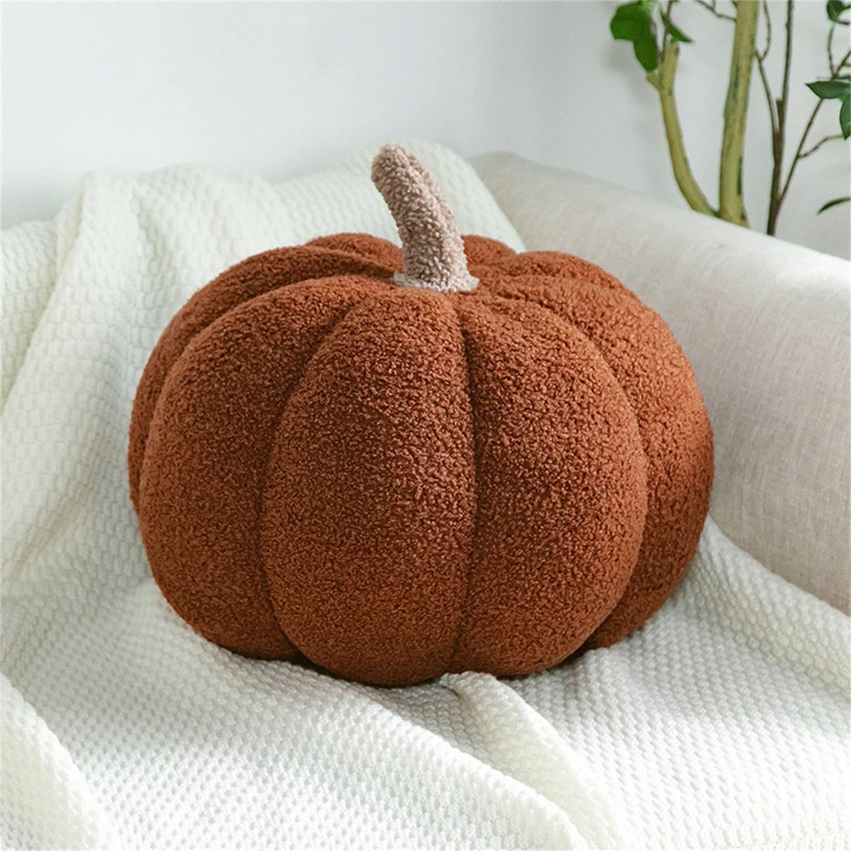 Pluchen pompoenkussen 20 cm - bruin - decoratief hoofdkussen - perfect voor kinderkamer - ShopVlot