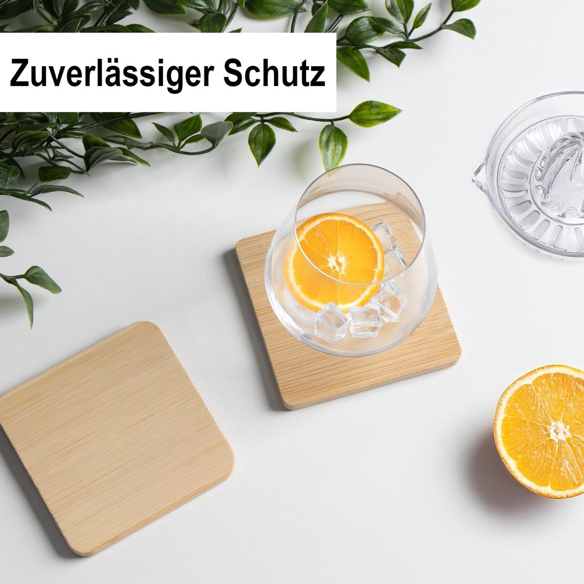 Onderzetters bamboe 8x vierkant - antislipvoetjes - duurzaam materiaal - bescherming voor oppervlakken - ShopVlot