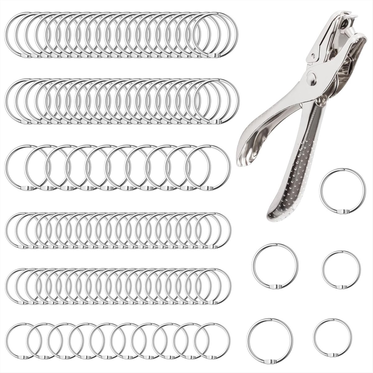 100 Stuks Metalen Binder Ringen 20mm en 25mm voor Fotoalbums, Scrapbooks en Handwerk Projecten met Gatenpons