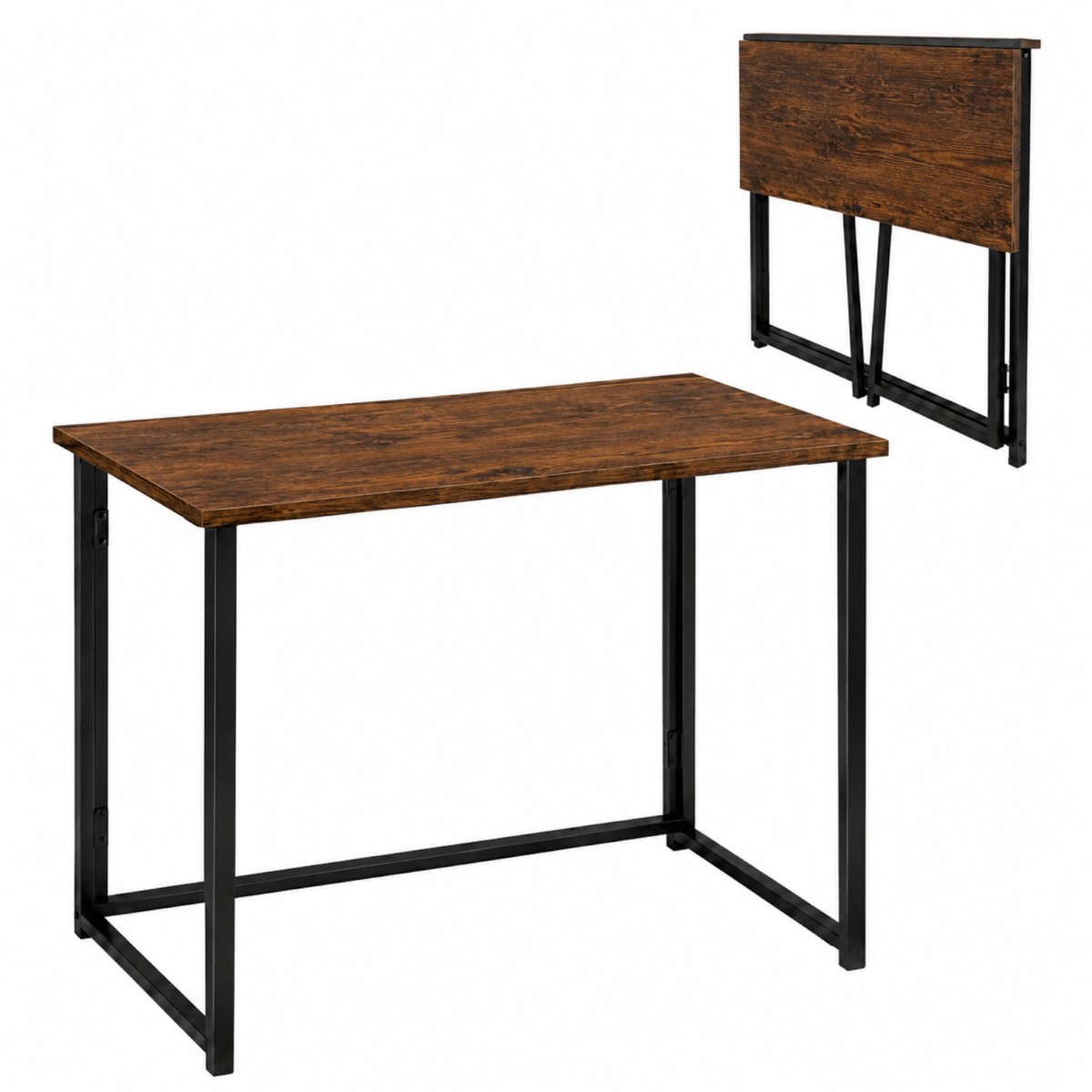 Bureau - rustiek bruin/zwart - MDF en metaal - 80 x 40 x 74 cm - inklapbaar