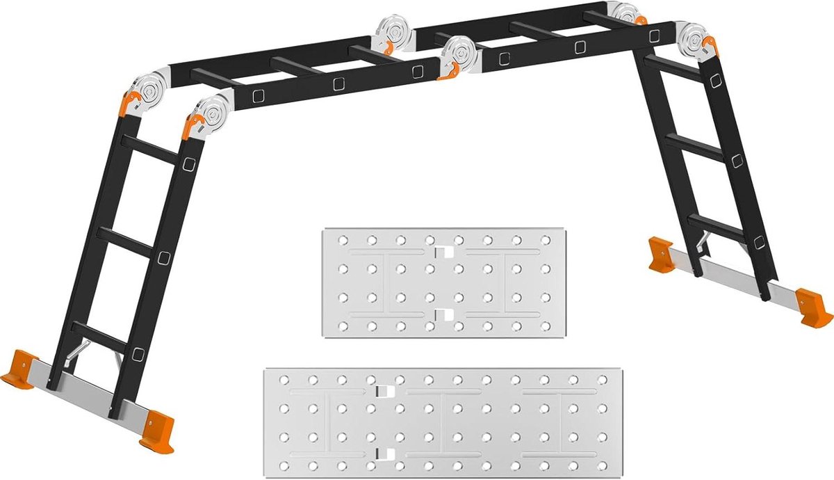 Multifunctionele ladder - Trapladder huishoudladder - Klusjes in huis - 6 standen verstelbaar - 34 meter hoog - Zilver