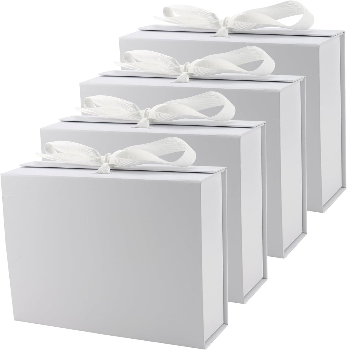 Set van 4 Luxe Witte Cadeauboxen met Deksel, Vouwbare Geschenken Dozen voor Verjaardag, Bruiloft en Feestjes - 23 x 17 x 7 cm