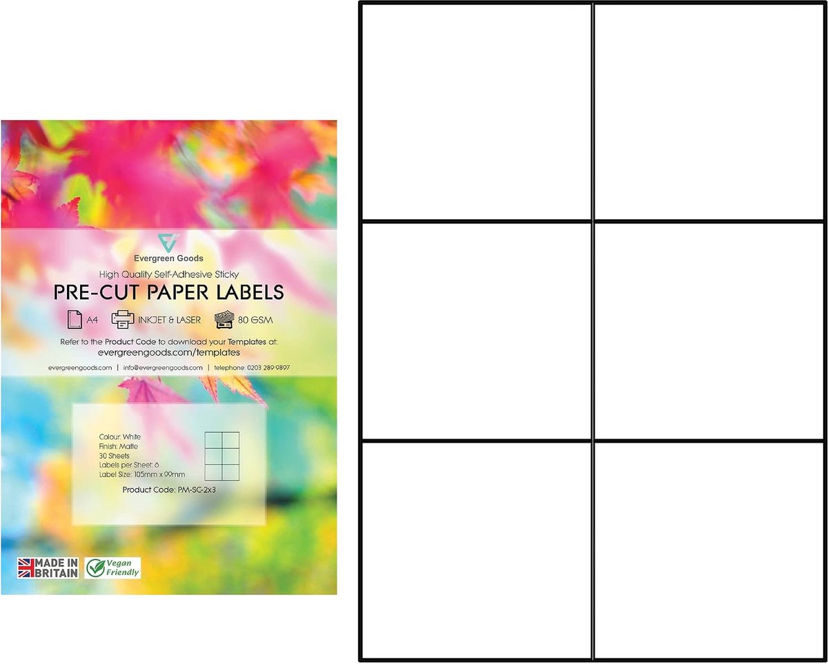 Evergreen Goods A4 Pre-Cut Matte White Self-Adhesive Paper - Inkjet and Laser Printable - ShopVlot