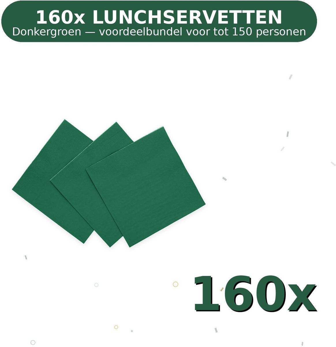 Lunch servetten 33x33cm FSC Donkergroen - Voordeelverpakking 160 Stuks voor tot 150 Personen - Feestartikelen