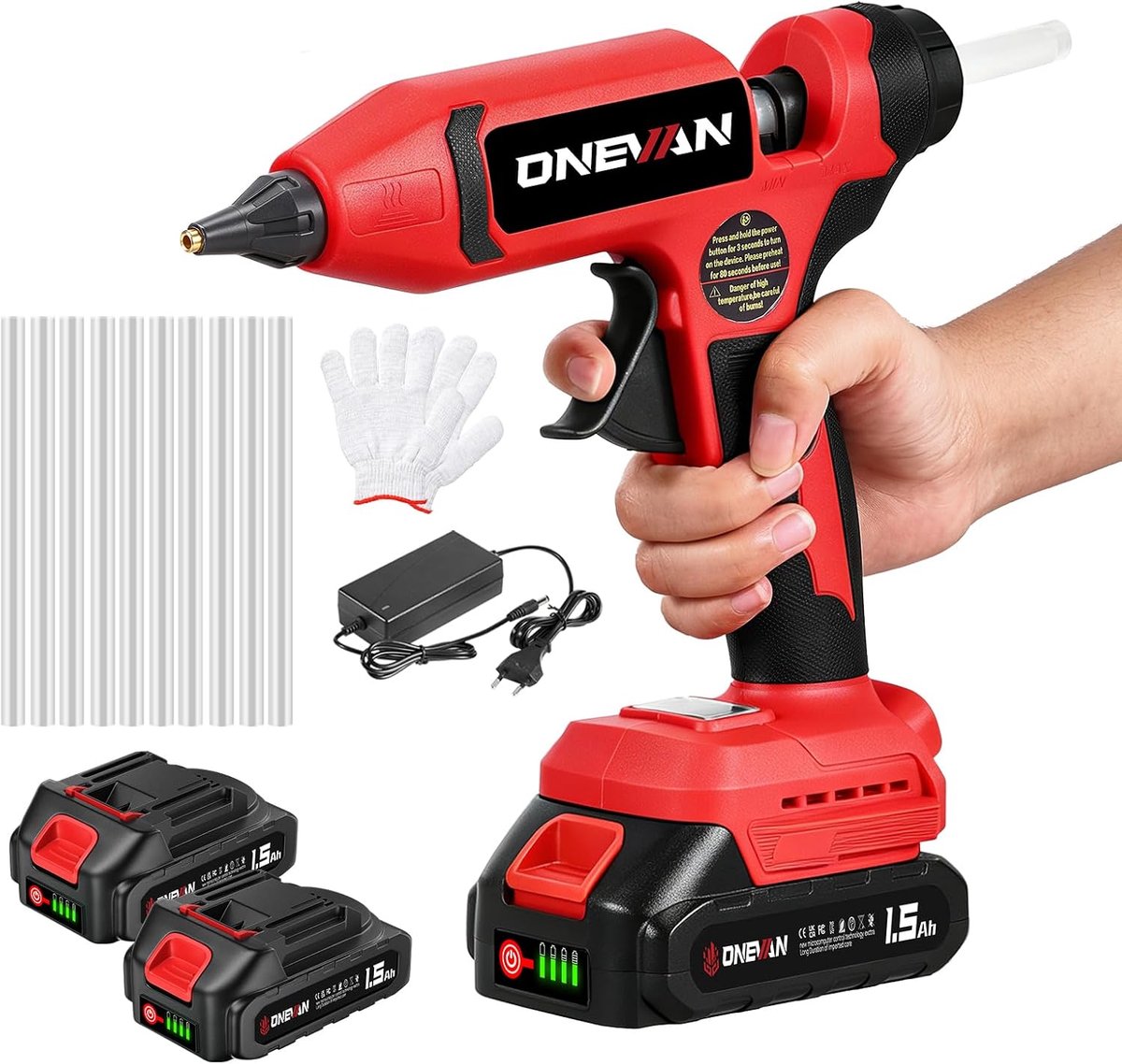 ONEVAN Accu-lijmpistool, 80s snelle opwarming, koperen mondstuk - ShopVlot