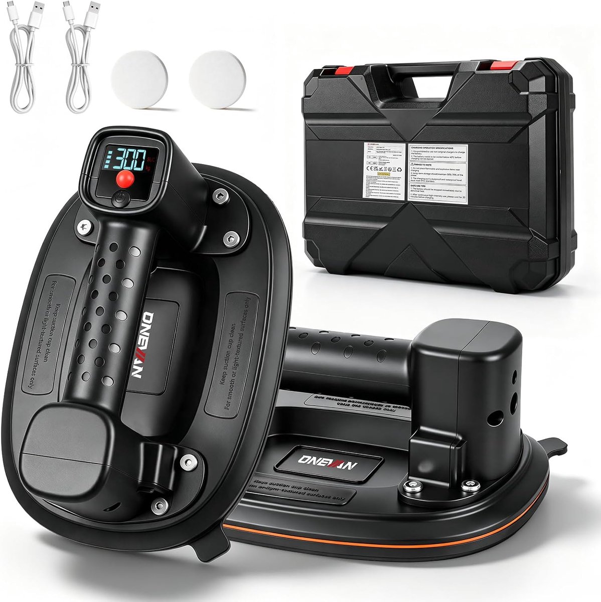 ONEVAN Zuignap elektrische tegels, 2 stuks, heffen 300 kg, batterij 4000 mAh - ShopVlot