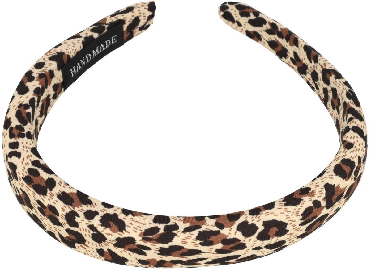 Haarsoires Haarband Diadeem 2cm – Zacht Gevuld – Panterprint Stof – Zwart Bruin Creme - Comfortabel voor Dames & Meisjes - Universele Maat