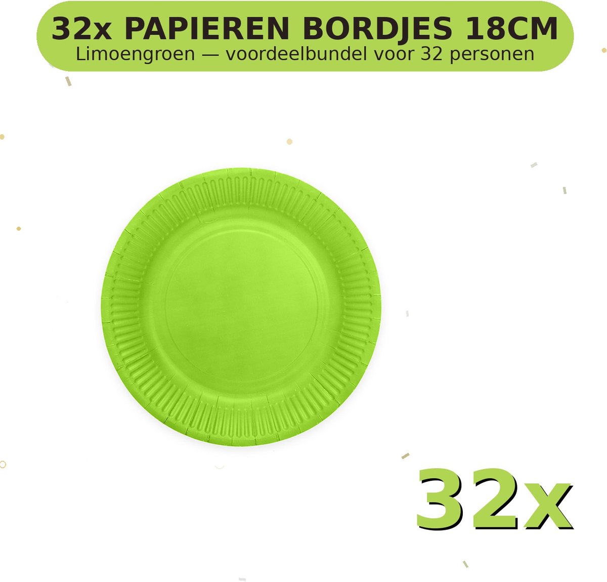Bordjes 18cm FSC Limoengroen - Voordeelverpakking 32 Stuks voor tot 32 Personen - Feestartikelen