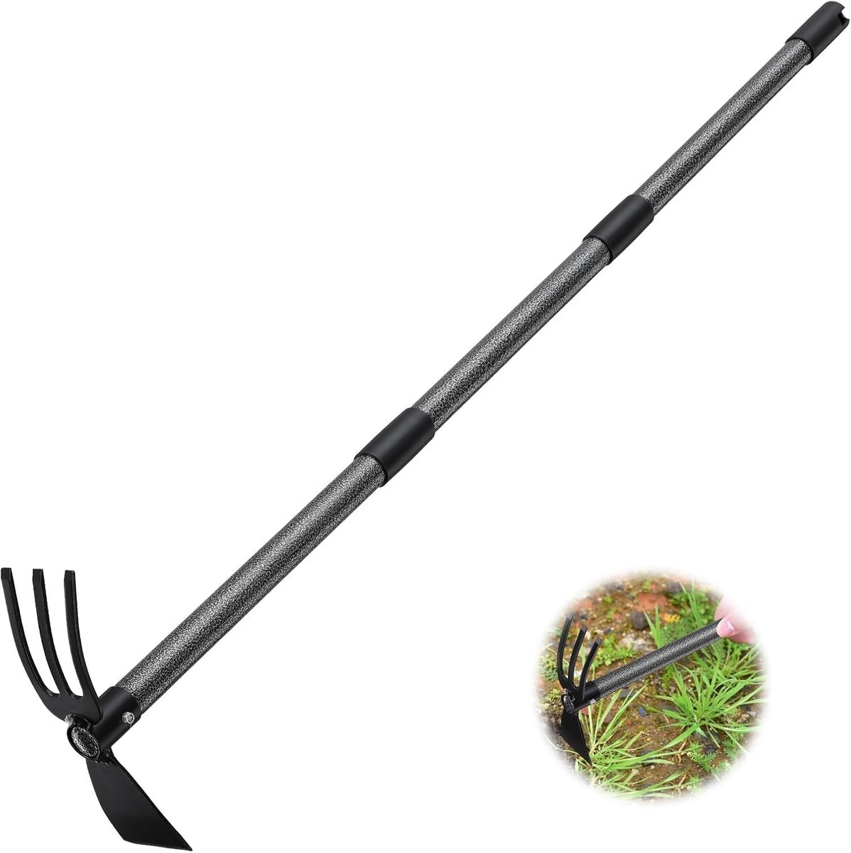 Dubbele Tuinhak - Staal - 110 cm - Drietands Tuingereedschap voor Tuinverzorging en Onkruid Wieden