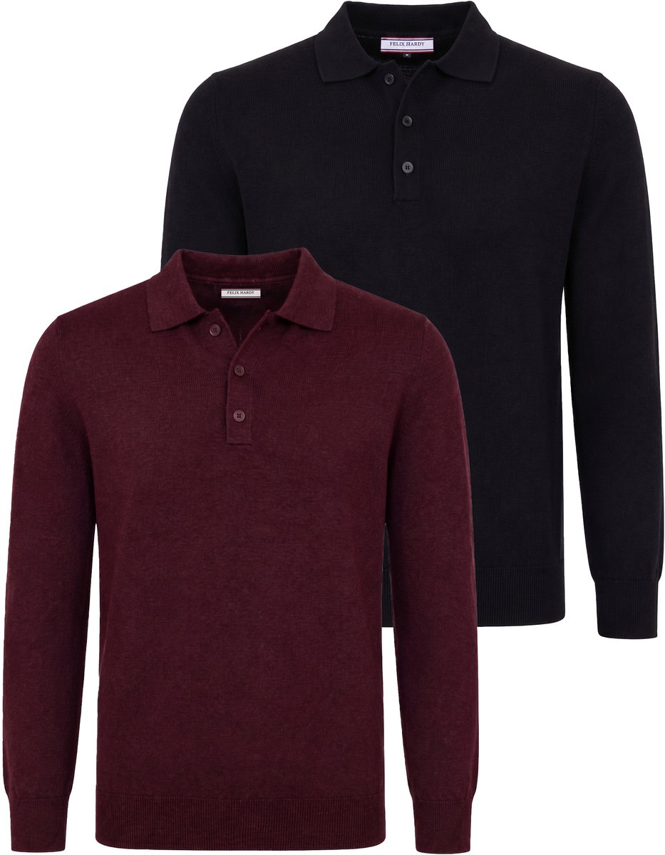 Felix Hardy Set Van 2 Truien Met Polokraag - 100% Katoen Heren Zwart-Bordeaux - L