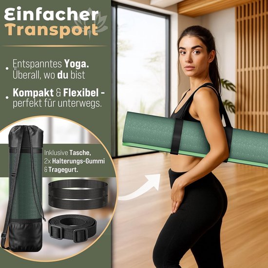 Yogamat Fitnessmat - Trainingsmat Gymnastiekmat - Comfortabel Sporten - Ftalaatvrij TPE Materiaal - 183 x 61 cm - Donkergroen Limoen van Yogamat — afbeelding 3