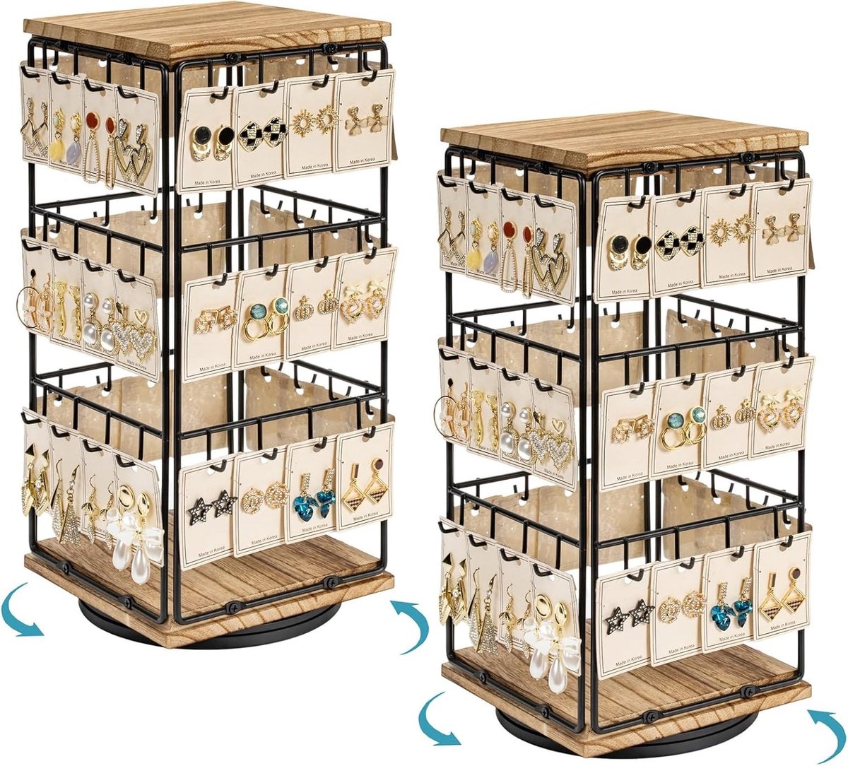 360 Graden Draaibare Oorbellenstandaard met 96 Haken, Houten en Metalen Sieradenhouder voor Oorbellen en Armbanden, Perfect als Cadeau voor Vrouwen