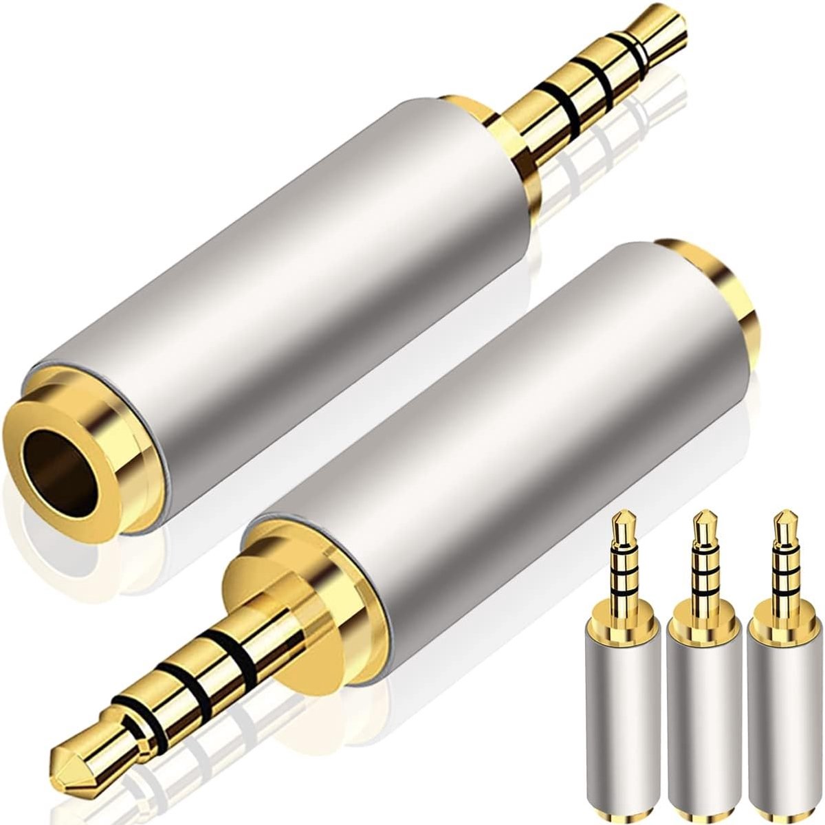 0.3cm Female naar Male Adapter voor Hoofdtelefoon - Stereo Jack Converter voor Smartphones, Tablets en MP3 Spelers - 5 Stuks met 3 Ringen