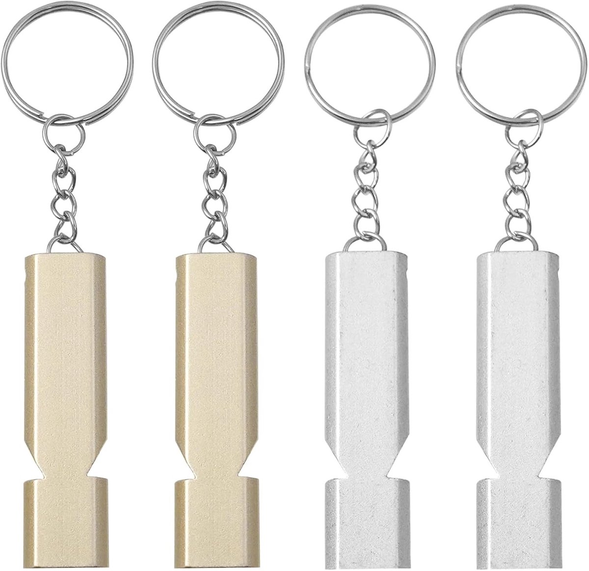 Fluitje met Sleutelhanger - Goud-Zilver - 56 x 15 x 7,9 mm - Metalen Noodfluitje voor Outdoor en Camping