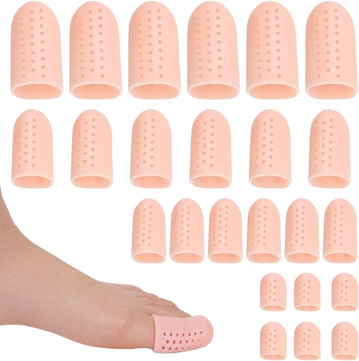 24 Ademende Siliconen Teenkappen voor Pijnverlichting bij Blaren, Eelt en Ingegroeide Teennagels, Verkrijgbaar in 4 Maten