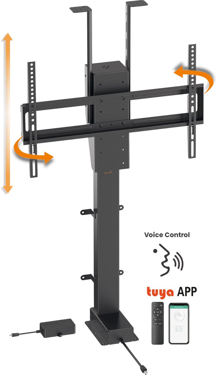 TV lift voor 37-80 inch tv's - elektrisch - muurbevestiging - ruimtebesparend - ShopVlot