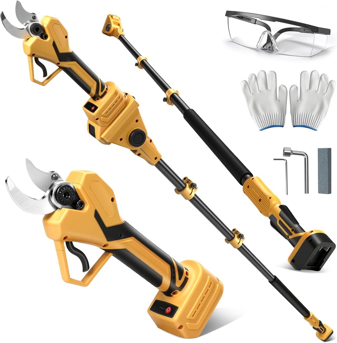 Accu Snoeischaar met 2,1 m telescoop, snoeigereedschap met borstelmotor en 40 mm snijdiameter, elektrische schaar voor efficiënt snoeien en tuinonderhoud