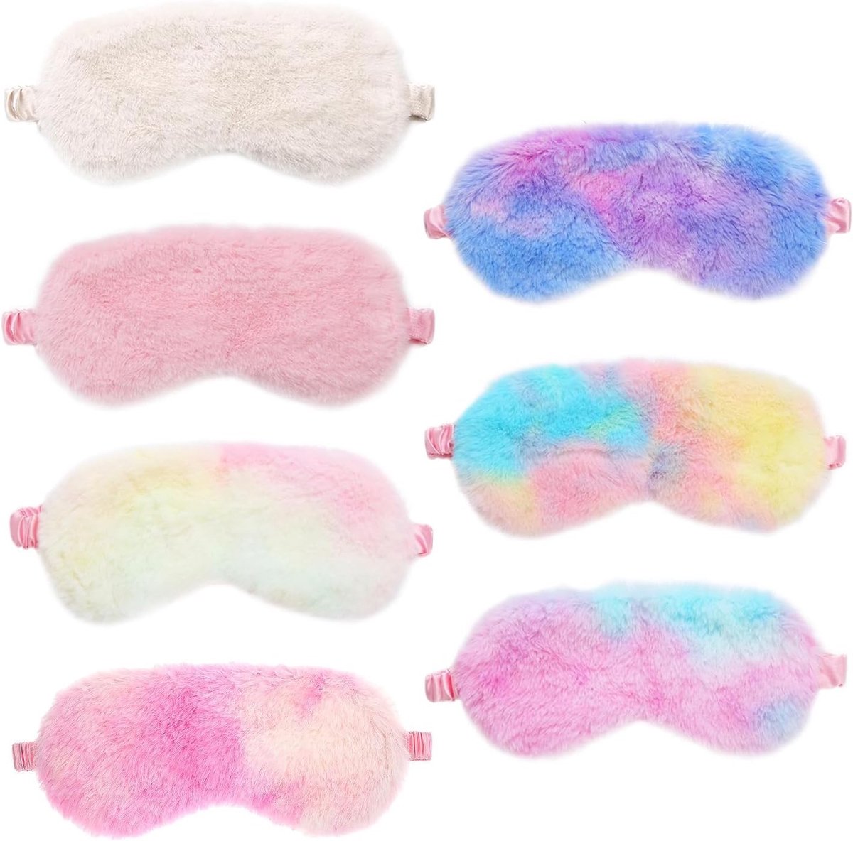 Set van 7 Slaapmaskers voor Kinderen en Volwassenen, Zacht en Fluffy, Perfect voor Naps, Reizen en Ontspanning