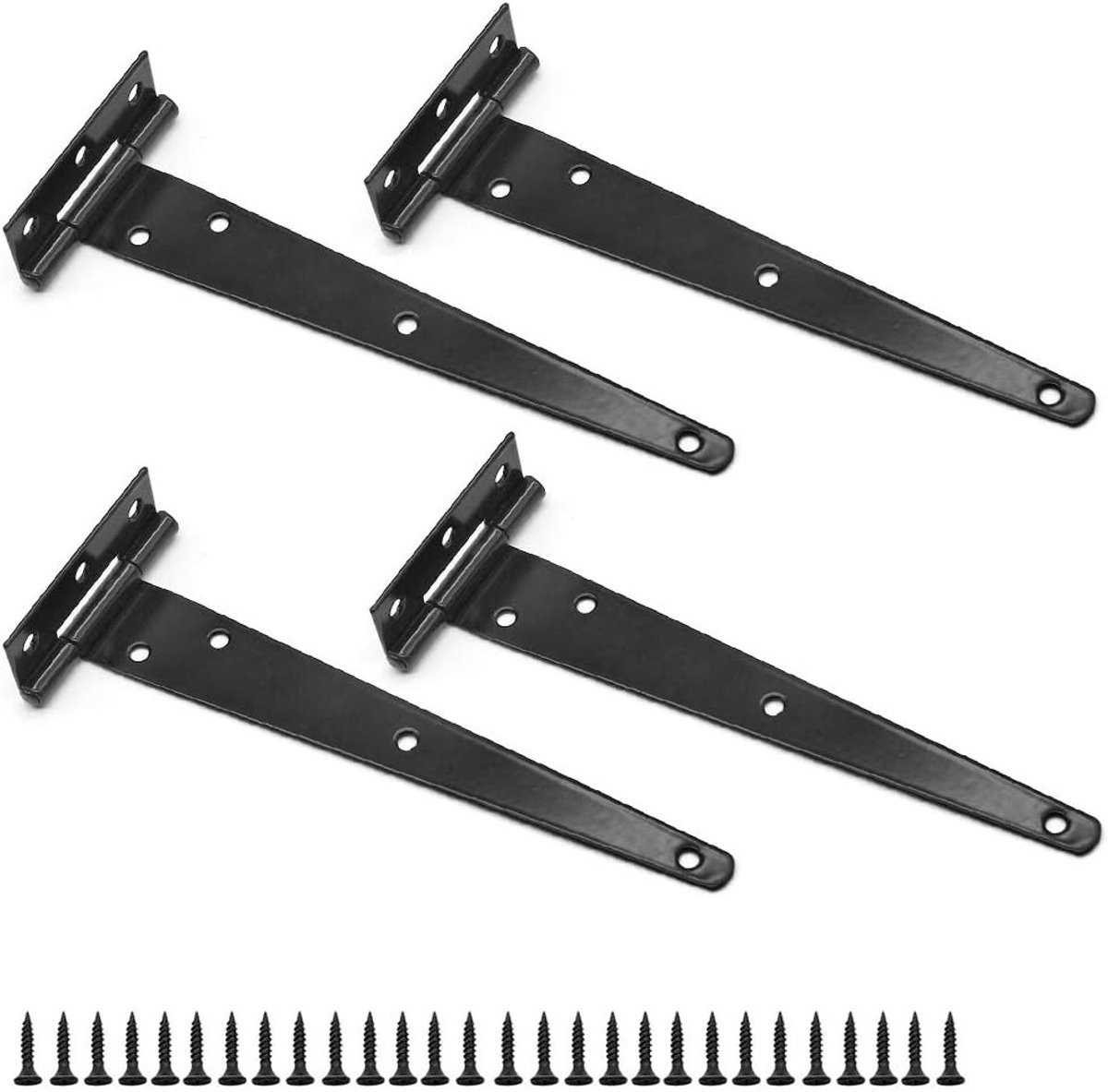 Zware T-hengels voor Deuren, Schuren en Tuinpoorten - 20.5 cm Metaal met 28 Schroeven - Zwart, 4 Stuks