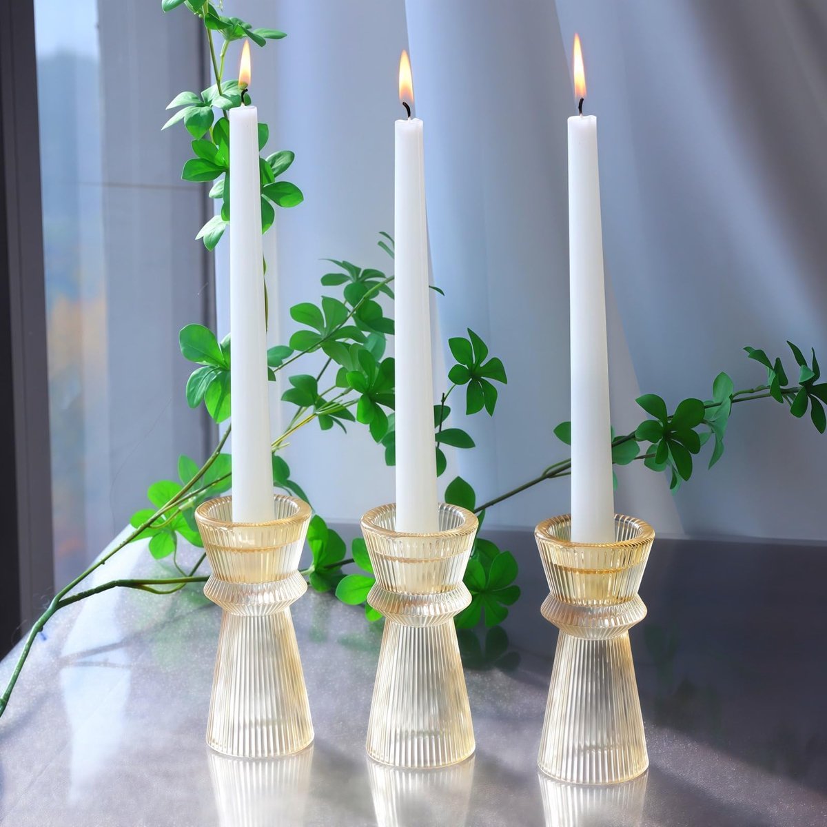 Kaarsenhouder Set van 3 - Geel Glas - Elegant Ontwerp - Perfect voor Bruiloften - ShopVlot