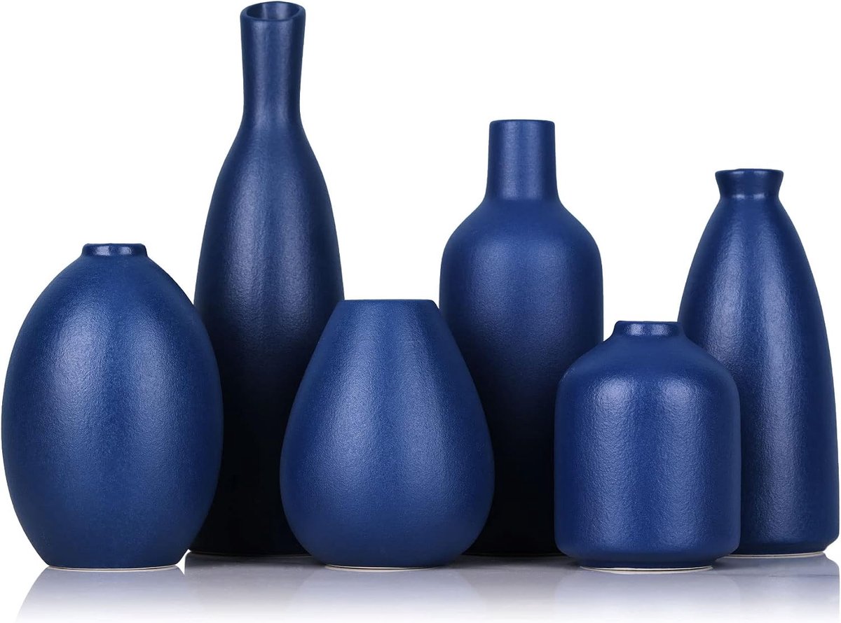 Keramische vaas set van 6 - blauwe set - decoratief - perfect voor bloemen - ShopVlot