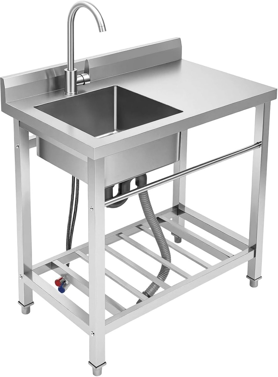 Keukenspoelbak - roestvrij staal - vrijstaande spoelbak - 1 wastafel - commerciële spoelbak met 360° draaibare kraan - restaurant - keukenspoelbak - wasbak - draagvermogen 100 kg