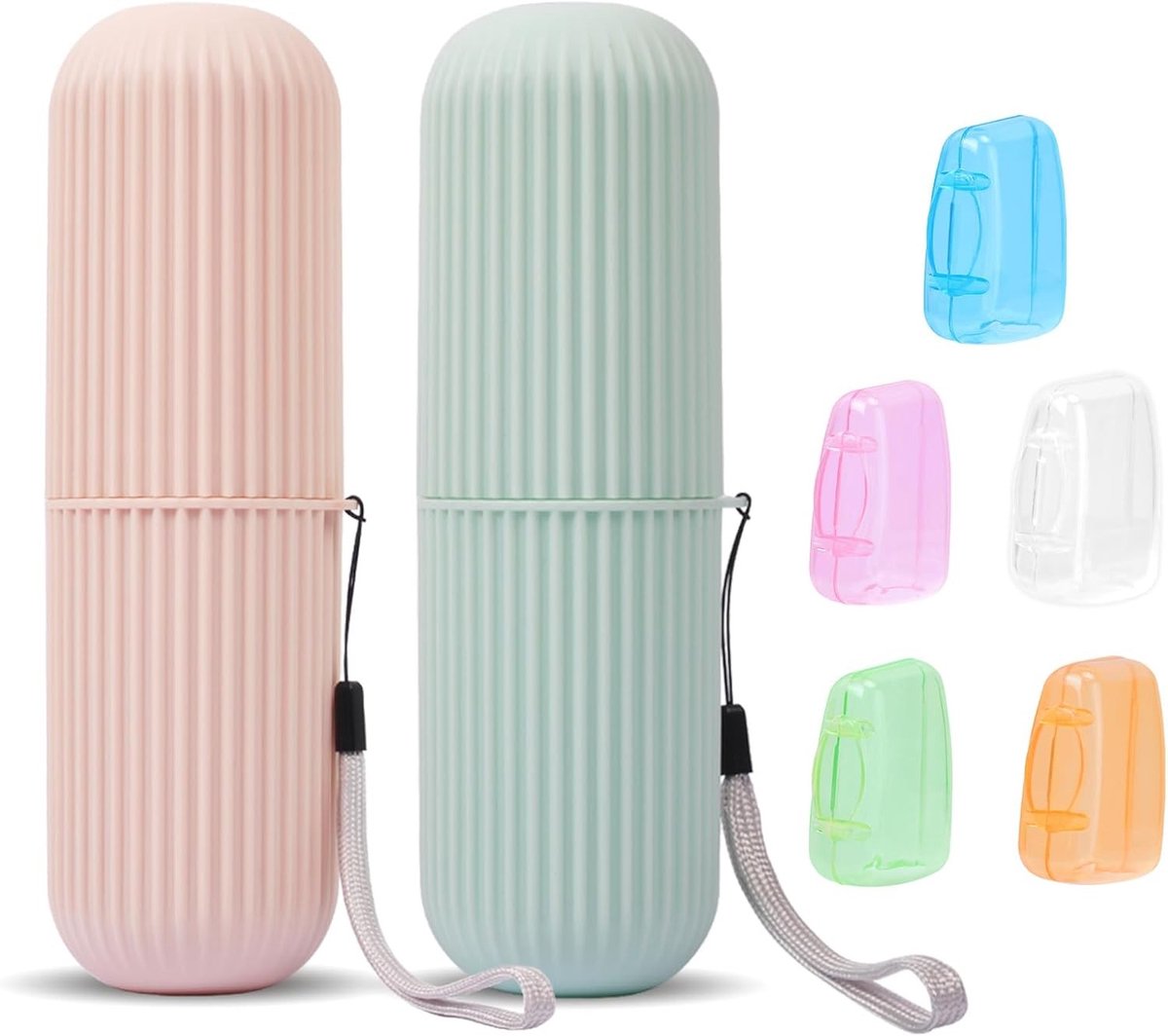 Reis Etui voor Tandenborstels, 2 Stuks, Roze en Groen, Compact en Handig voor Op Reis