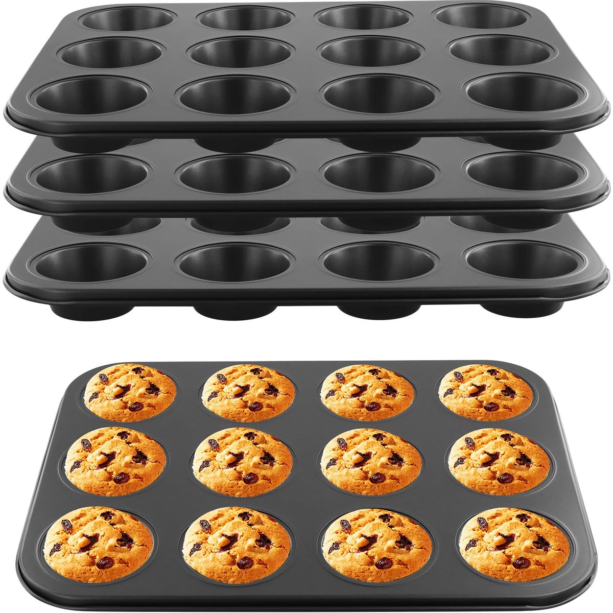 Muffin bakplaat 12 kopjes - grijze niet-stick koolstofstaal - ideaal voor cupcakes en Yorkshire pudding - ShopVlot